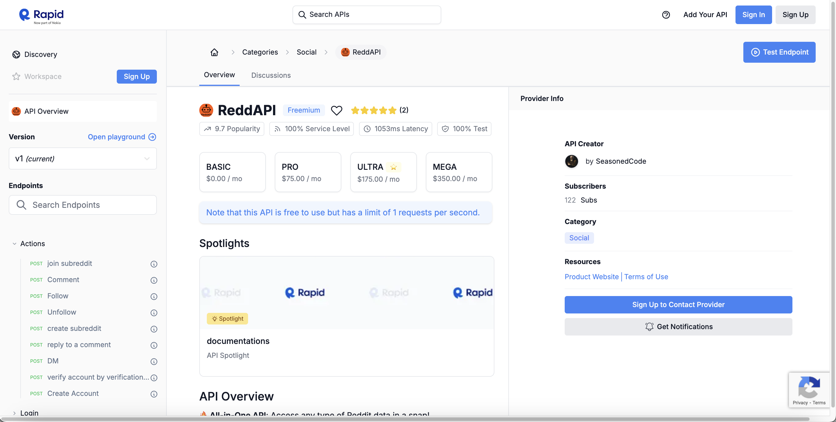 Reddapi dashboard